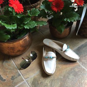 Talbot's White Leather Beaded Mule/Slide (NEW)